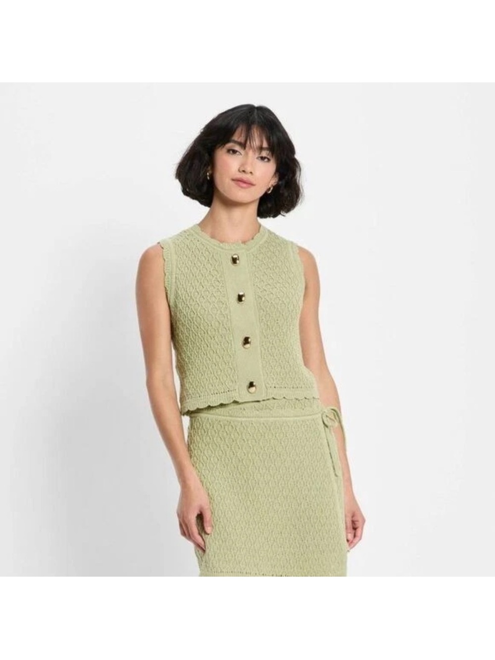 Future Collective Olive Green Loose Knit Sweater Vest w/ Gold Buttons, Size XXL